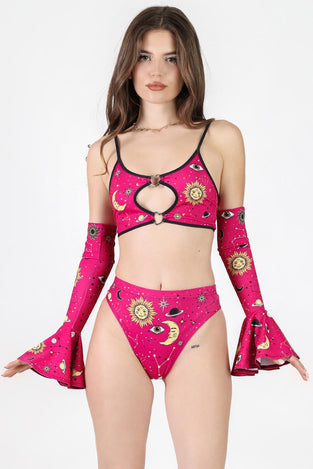 Rave Outfit Crimson Mystica High Cut Booty Shorts Set Front View