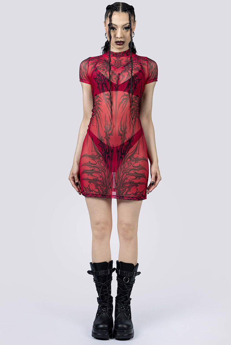 Crimson Succubus Sheer Mini Dress Front Gothic Outfits