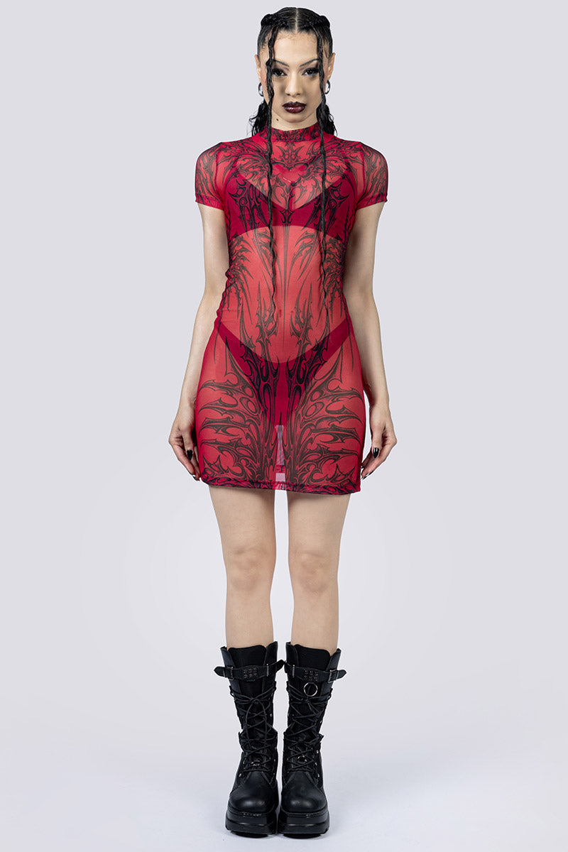 Crimson Succubus Sheer Mini Dress Front Gothic Outfits