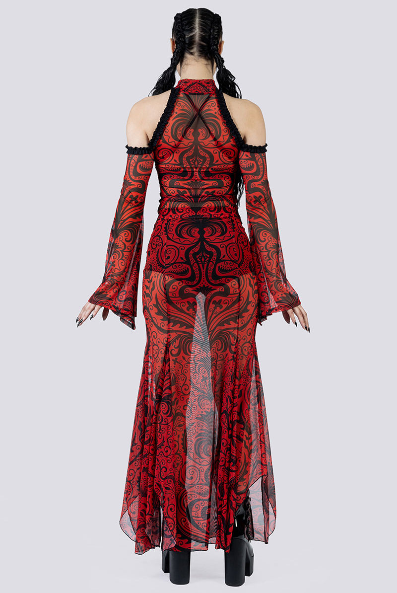 Crimson Temptress Maxi Skirt Set Back Goth Fashion