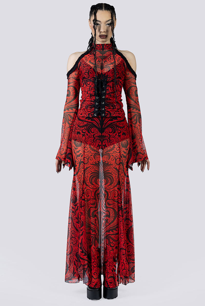 Crimson Temptress Maxi Skirt Set Front Gothic Clothing