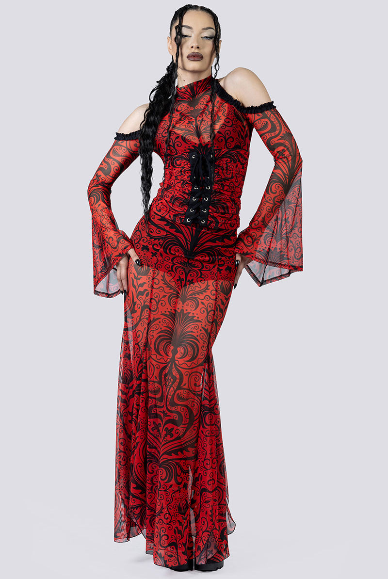 Crimson Temptress Maxi Skirt Set Full Body Gothic Outfits