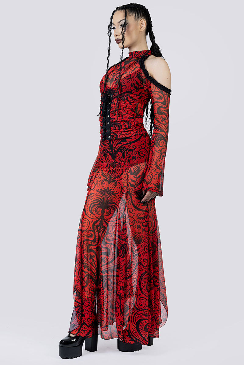 Crimson Temptress Maxi Skirt Set Side Gothic Clothes