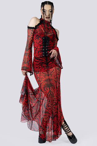 Crimson Temptress Maxi Skirt Set Goth Clothing