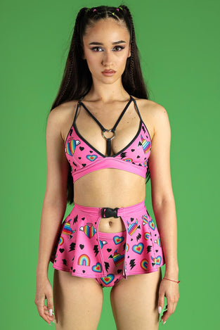 Rave Outfit Cupid'S Canvas Mini Clasp Skirt Set Front View