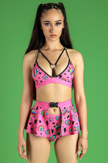 Rave Outfit Cupid'S Canvas Mini Clasp Skirt Set Front View