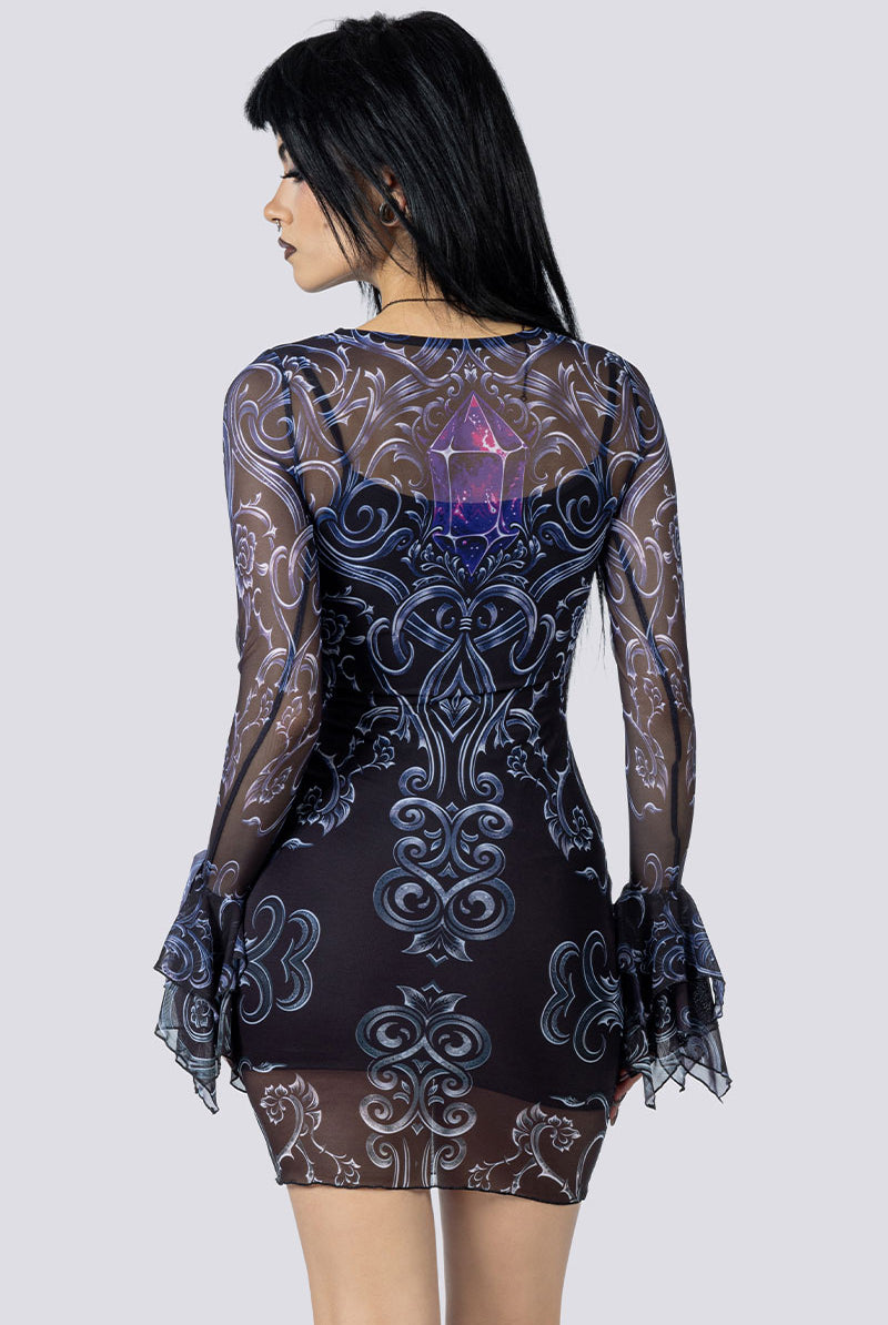 Cursed Amethyst Mini Bodycon Dress Back Goth Fashion