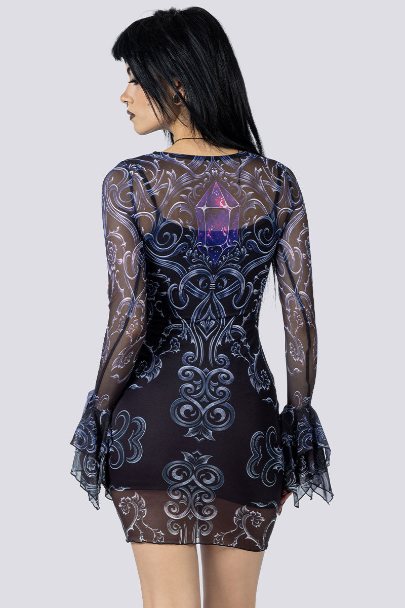 Cursed Amethyst Mini Bodycon Dress Back Goth Fashion