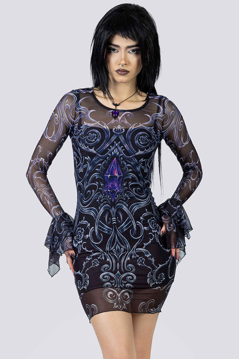 Cursed Amethyst Mini Bodycon Dress Front Goth Clothing