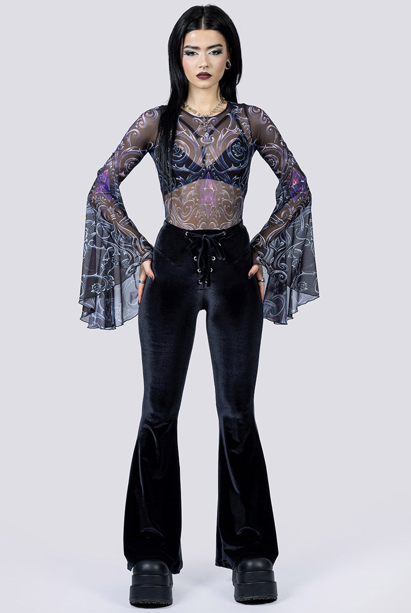 Cursed Amethyst Sheer Bell Sleeve Bodysuit Pants Front Gothic Clothes