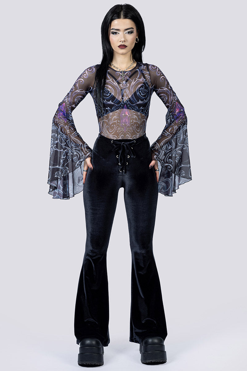 Cursed Amethyst Sheer Bell Sleeve Bodysuit Pants Front Gothic Clothes