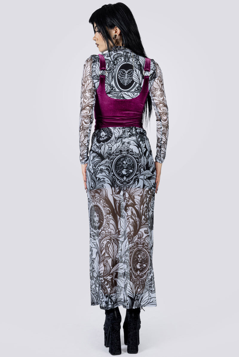 Cursed Portrait Mesh Long Sleeve Dress Corset Back Gothic Clothes