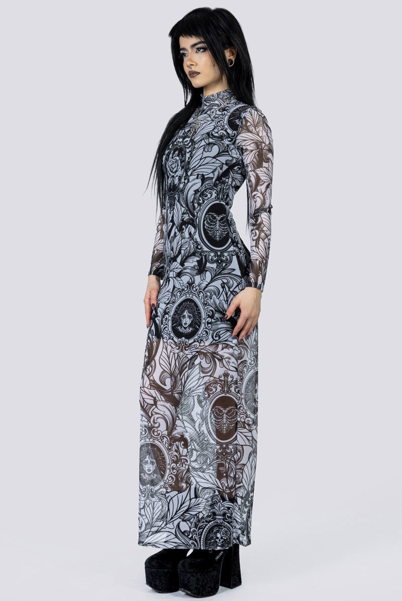 Cursed Portrait Mesh Long Sleeve Dress Side Gothic Outfits
