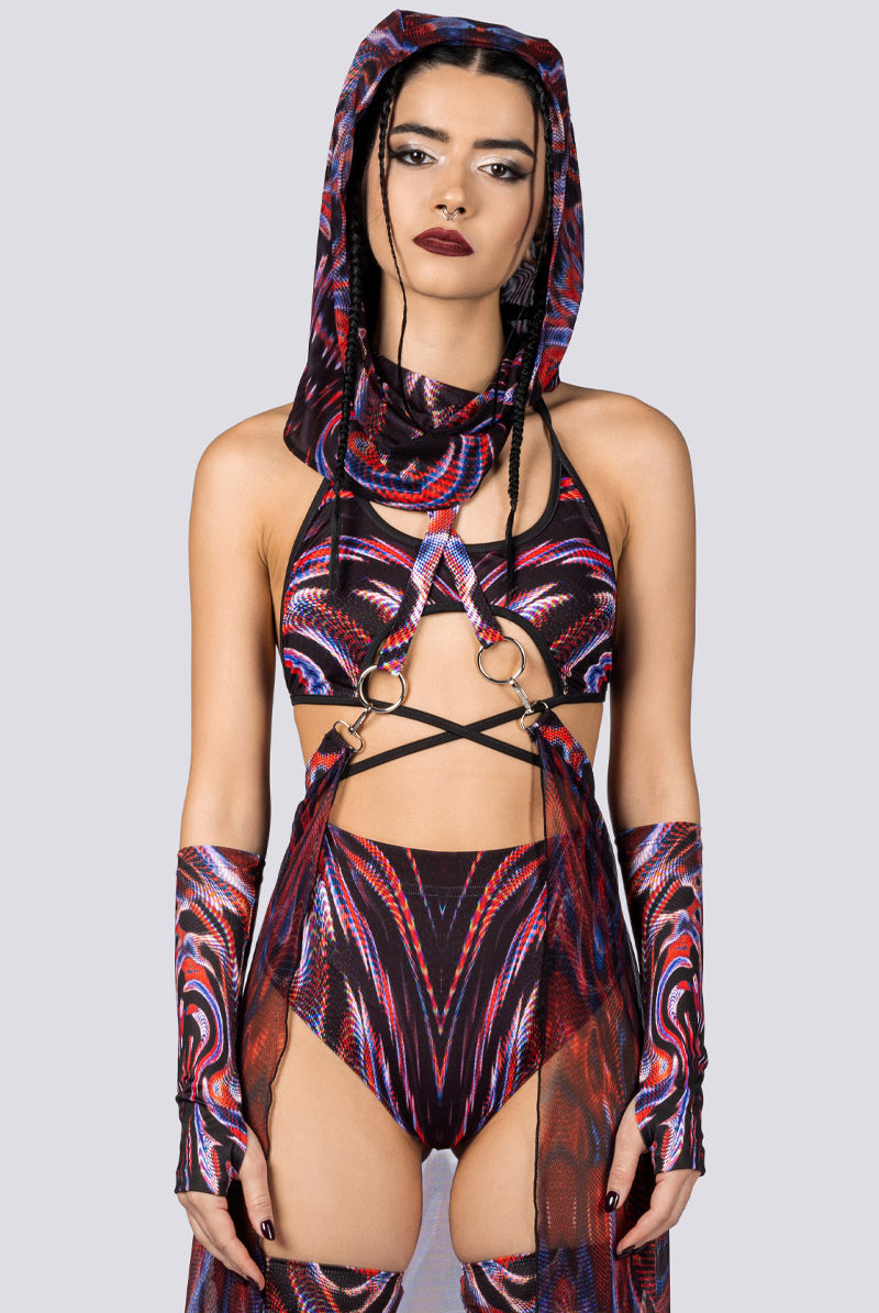 Dark Desire Mesh Cape Skirt Close Full View