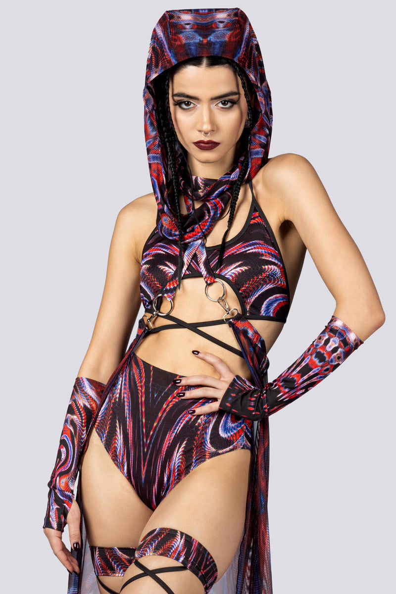 Dark Desire Mesh Cape Skirt Set Front View