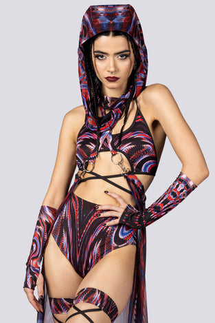 Rave Outfit Dark Desire Mesh Cape Skirt Set Front View