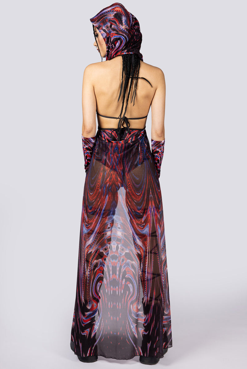 Dark Desire Mesh Cape Skirt Set Full Back View