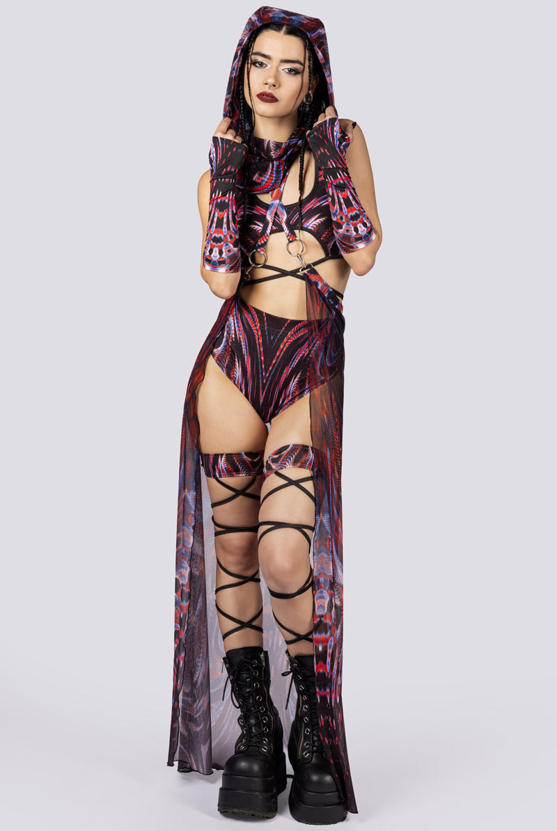 Dark Desire Mesh Cape Skirt Set Full View