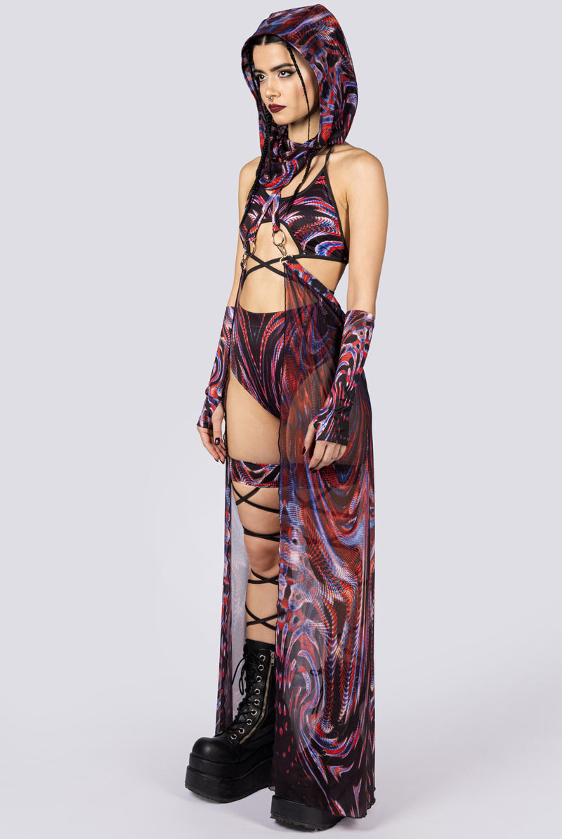 Dark Desire Mesh Cape Skirt Set Side View