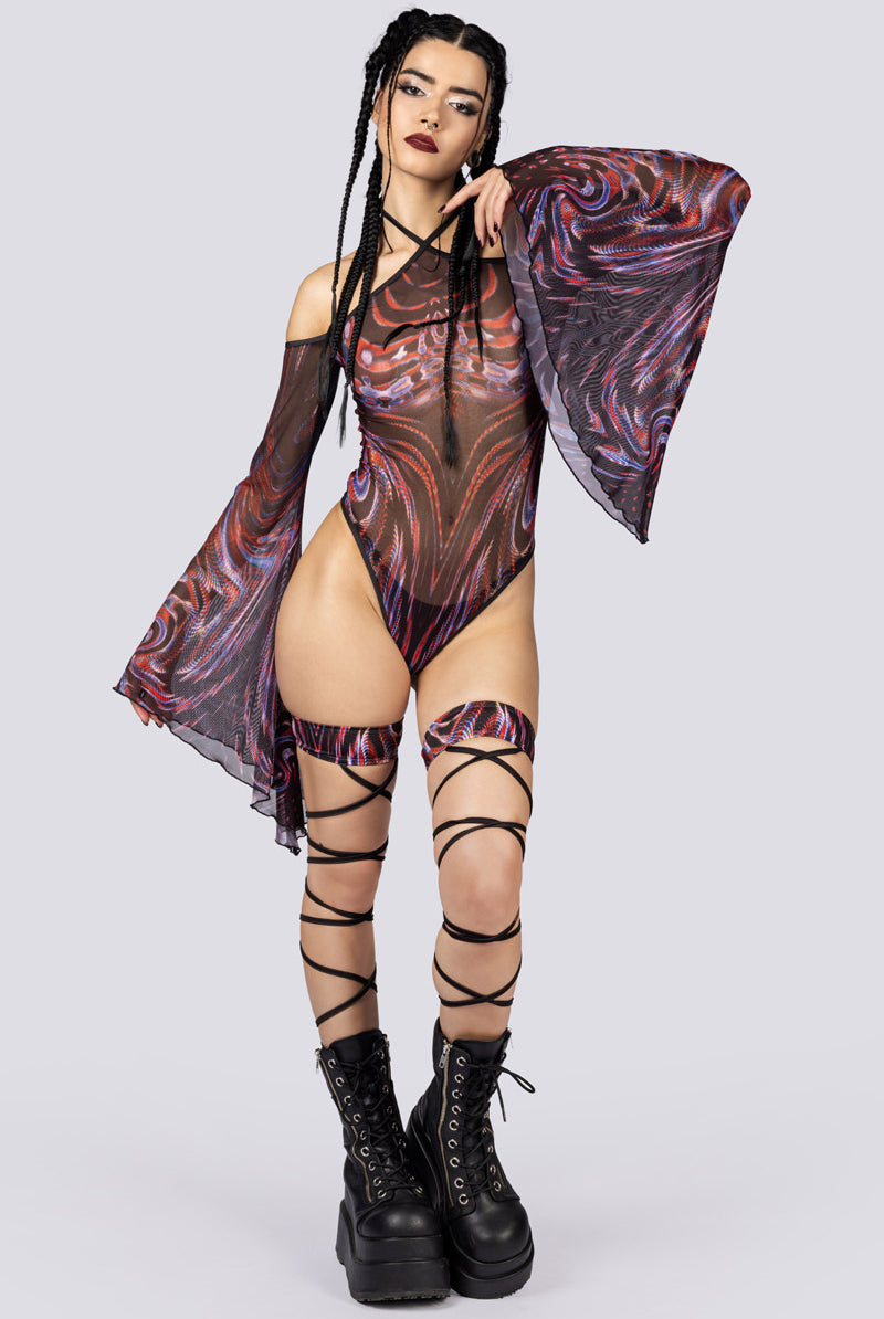 Dark Desire Sheer Bell Sleeve Bodysuit Front View