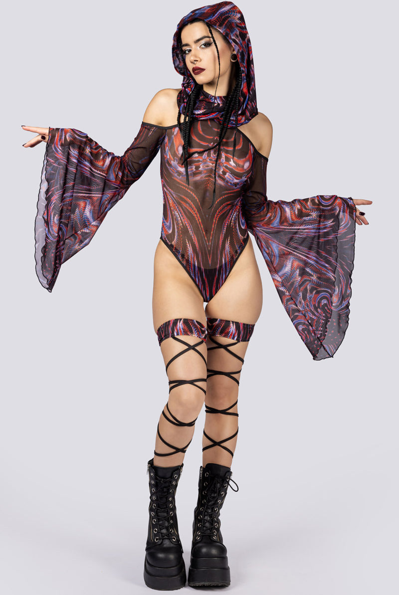 Dark Desire Sheer Bell Sleeve Bodysuit Full View