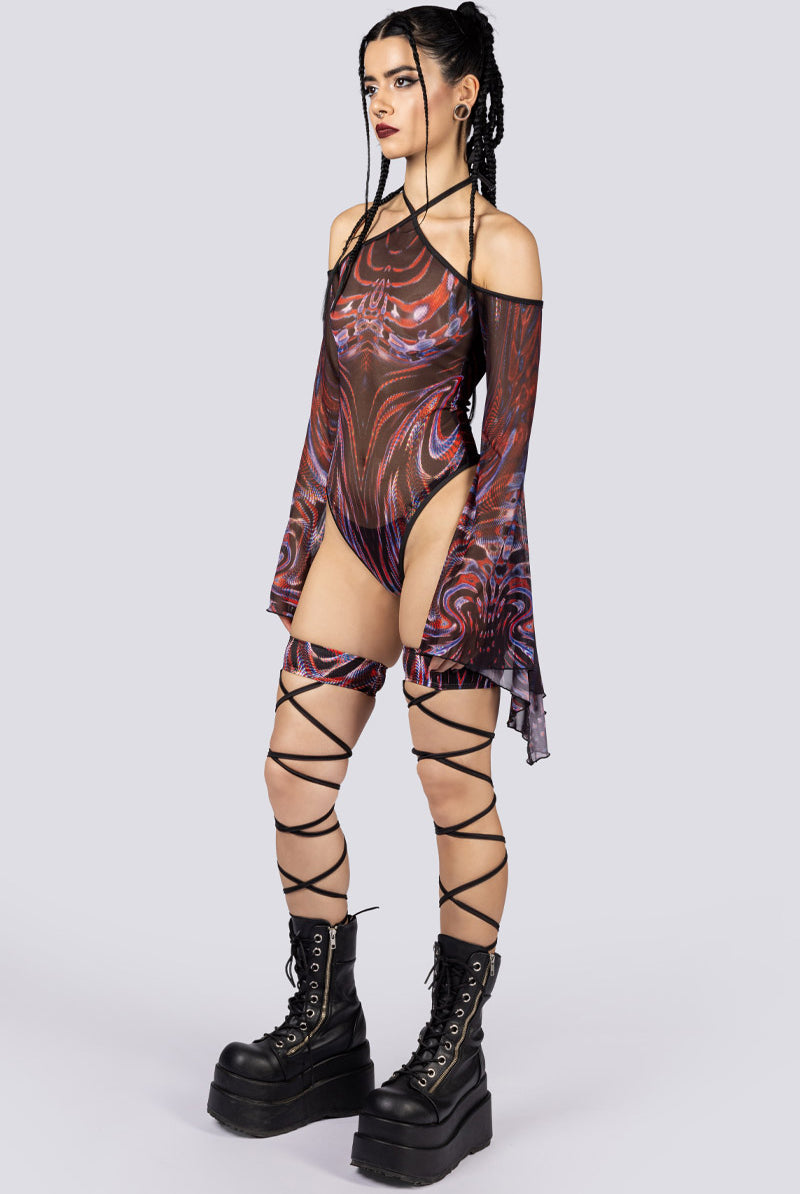 Dark Desire Sheer Bell Sleeve Bodysuit Side View