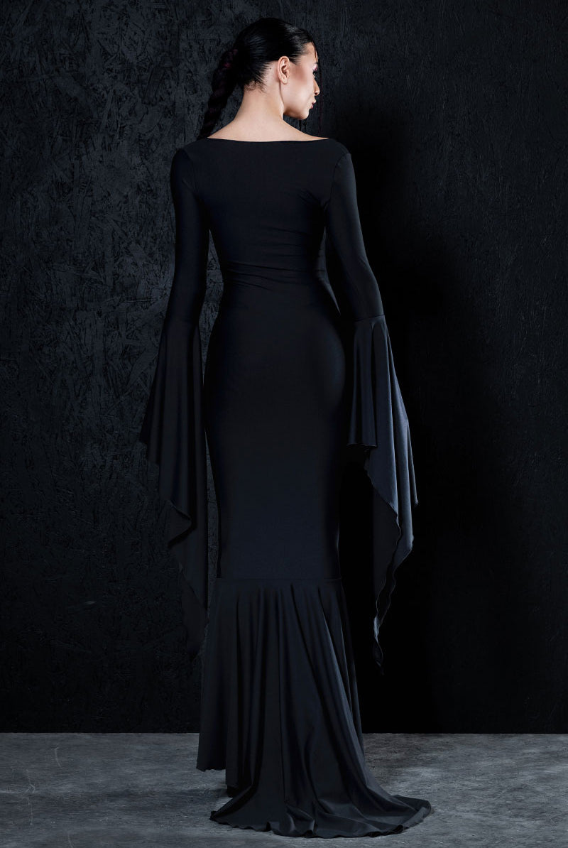 Dark Elegance Floor Length Black Dress Back View