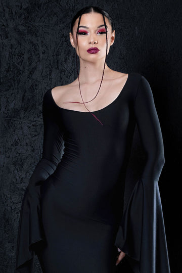 Dark Elegance Floor Length Black Dress, L