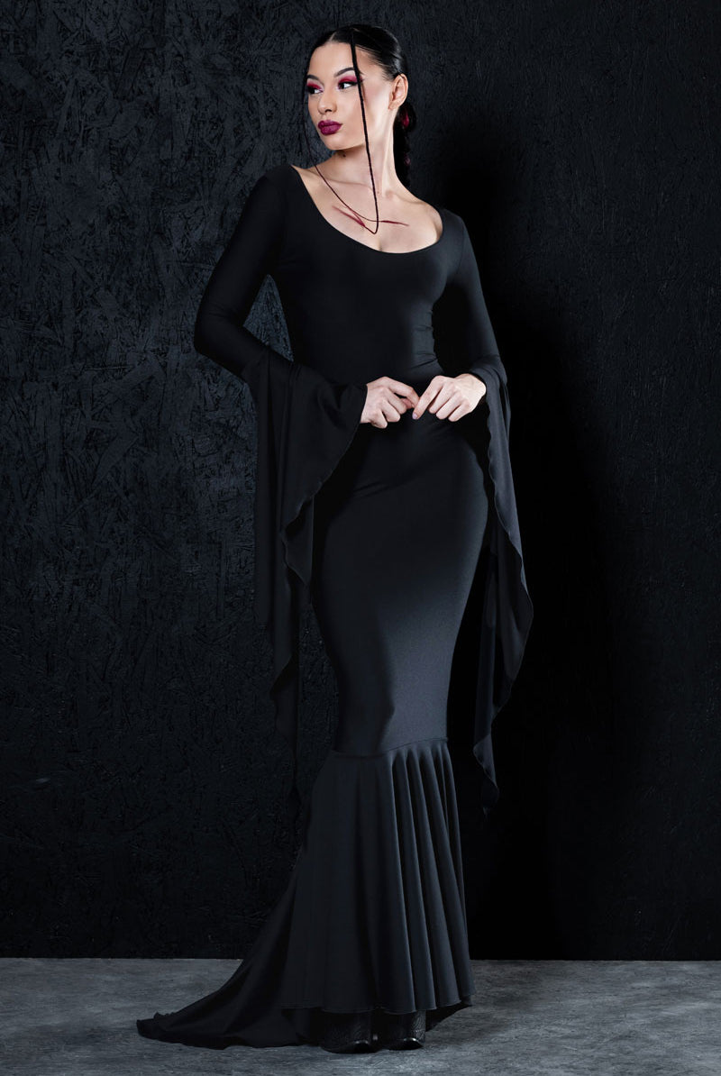 Dark Elegance Floor Length Black Dress Front View