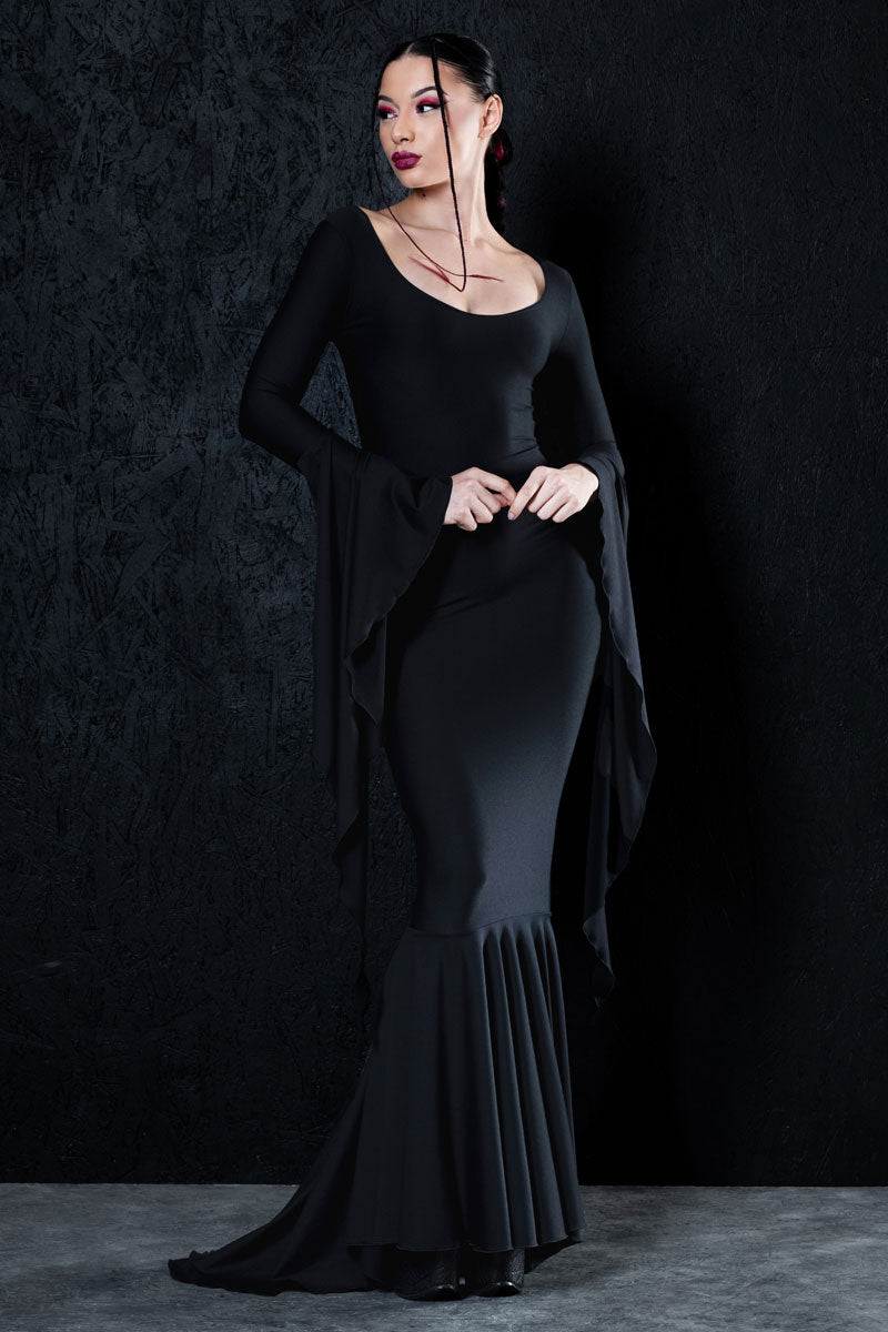 Dark Elegance Floor Length Black Dress Front View