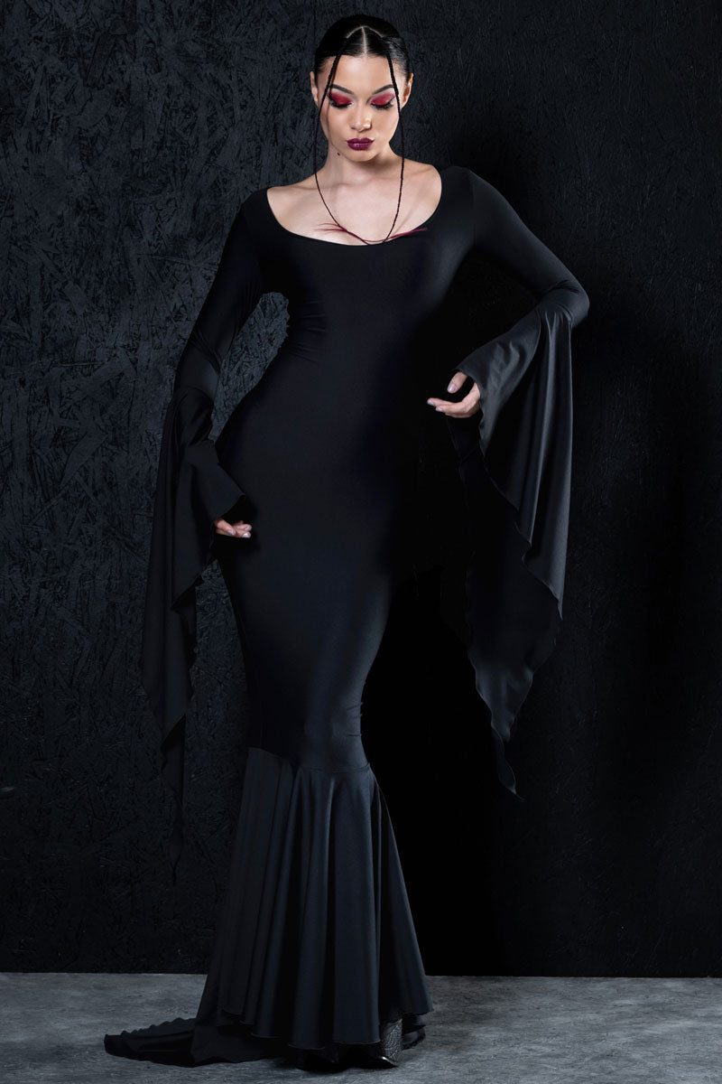Dark Elegance Floor Length Black Dress, L