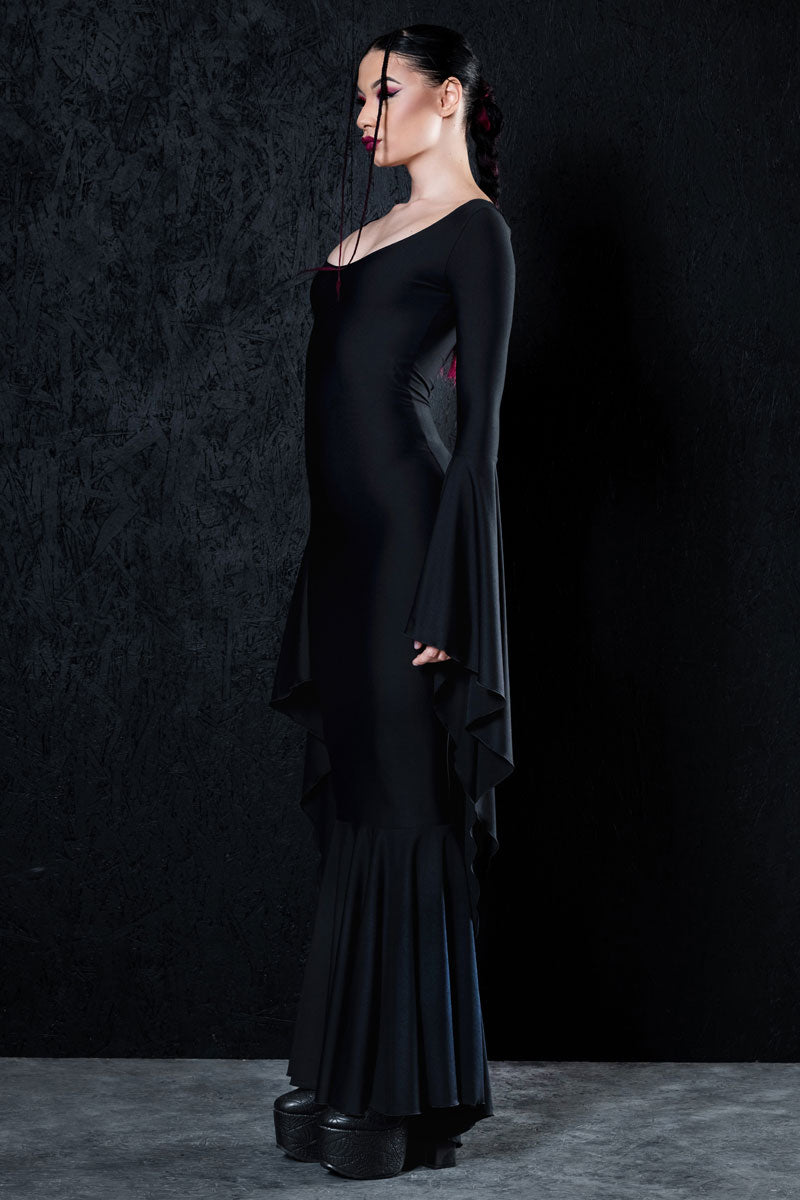 Dark Elegance Floor Length Black Dress for Halloween