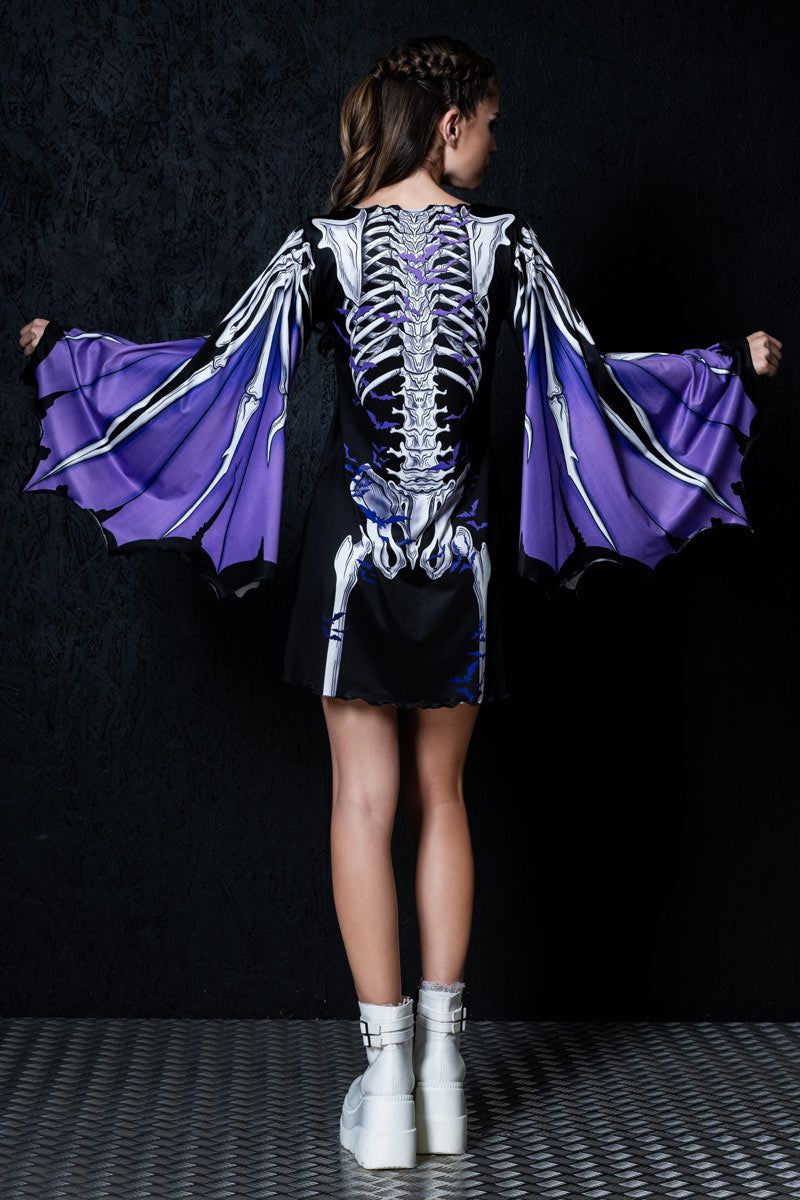 Darkwing Skeleton Bell Sleeve Dress Back View