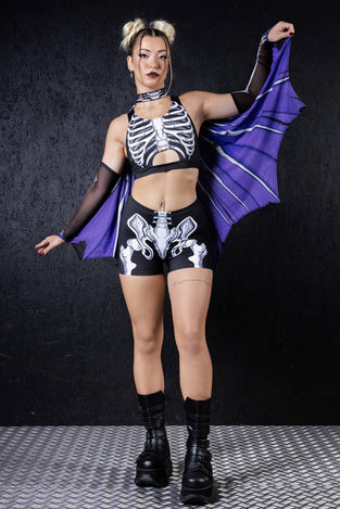 Rave Outfit Darkwing Skeleton High Waisted Shorts Set Front View