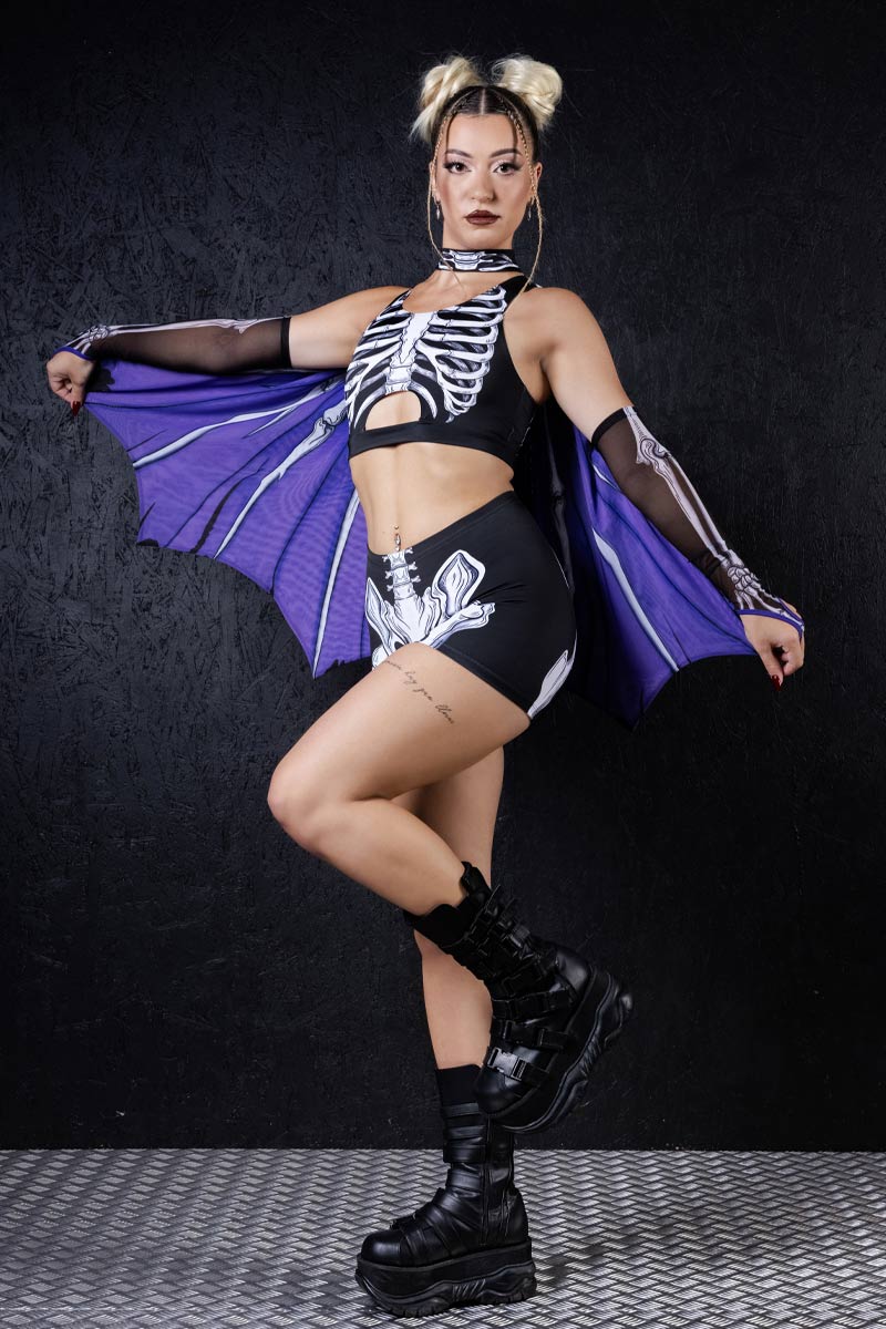 Darkwing Skeleton High Waisted Shorts Set | Devil Walking