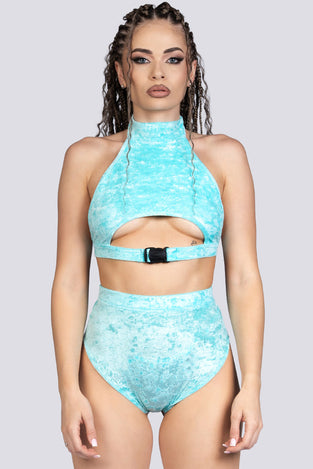 Daydream Booty Shorts - Light Blue Velvet Stripper Outfit