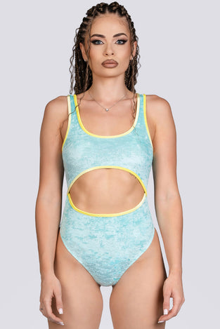 Daydream Cut Out Thong Bodysuit - Light Blue Velvet Stripper Outfit