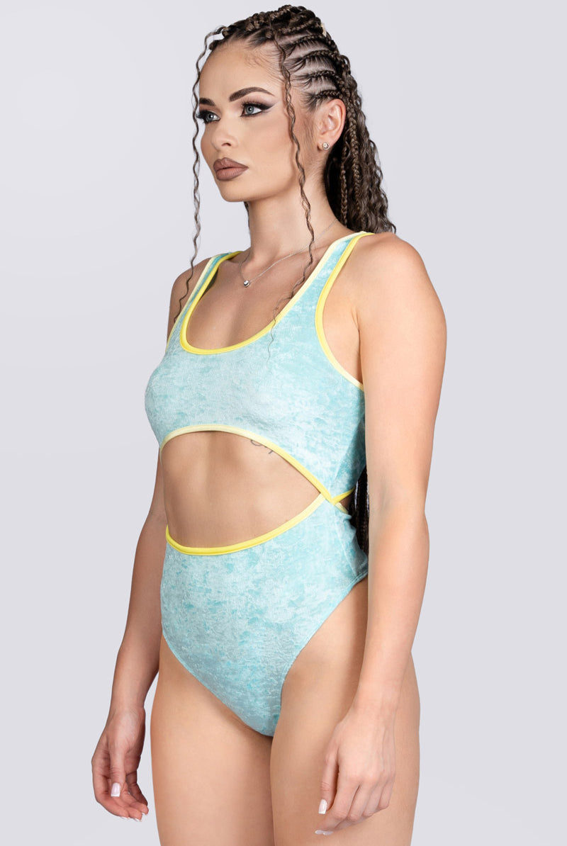 Daydream Cut Out Thong Bodysuit - Light Blue Velvet Pole Wear