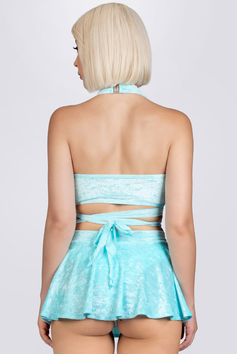 Daydream Halter Wrap Top - Light Blue Velvet Exotic Dancewear
