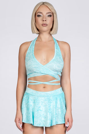 Daydream Halter Wrap Top - Light Blue Velvet Stripper Outfit