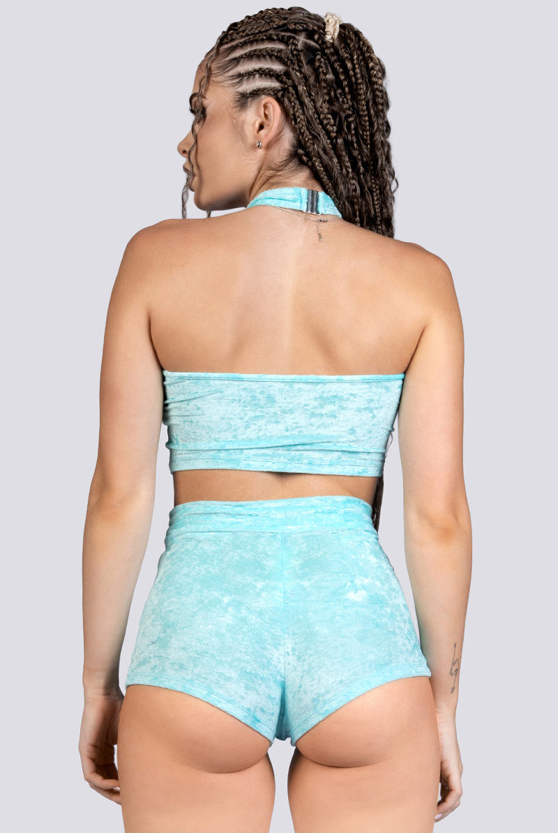 Daydream High Rise Booty Shorts - Light Blue Velvet Exotic Dancewear