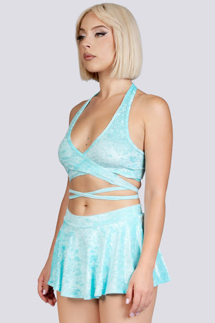 Daydream Mini Skirt - Light Blue Velvet Stripper Outfit
