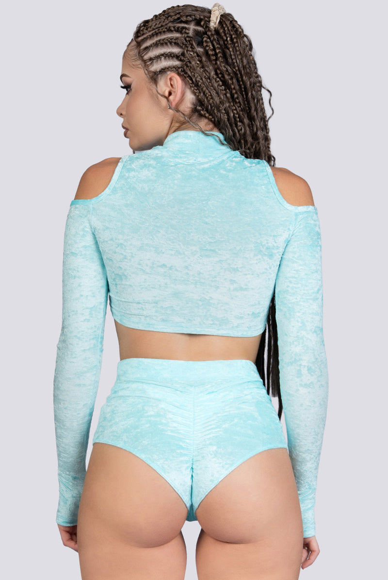 Daydream Scrunched Shorts - Light Blue Velvet Exotic Dancewear