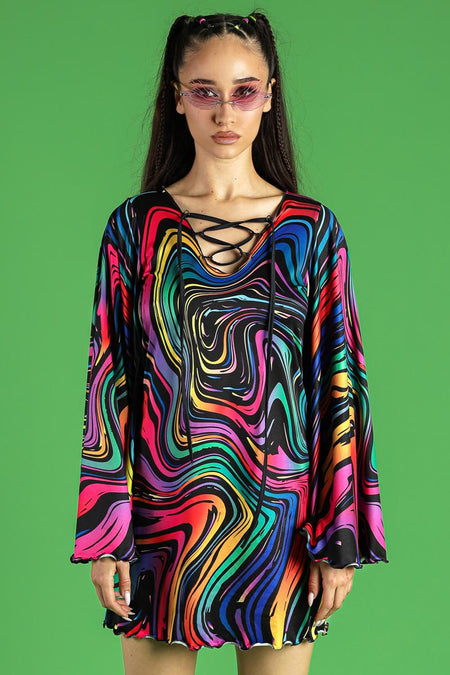 Dazzle Dance Bell Sleeve Dress Front View