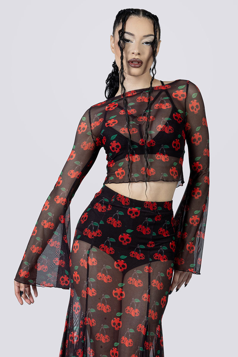 Deadly Cherry Maxi Skirt Set Close Up Front Goth Clothing