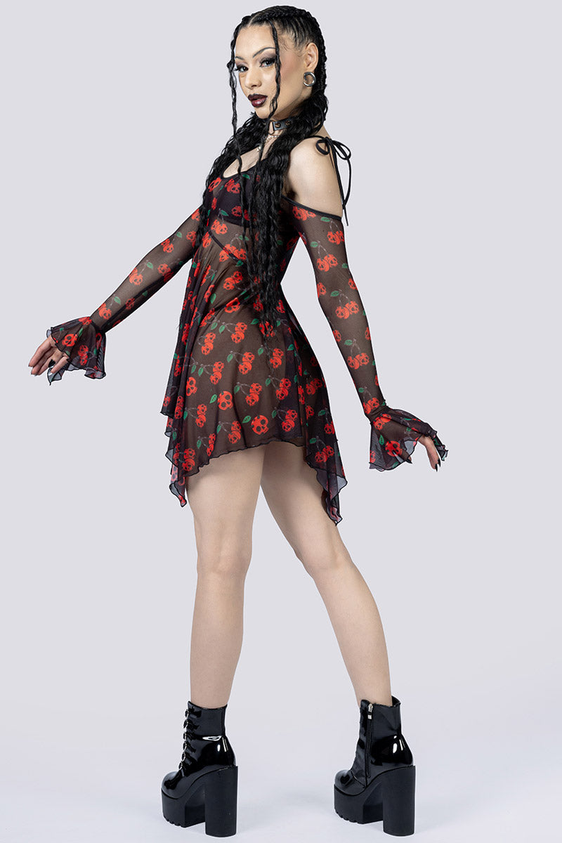 Deadly Cherry Mesh Handkerchief Strappy Dress Back Side Gothic Outfits