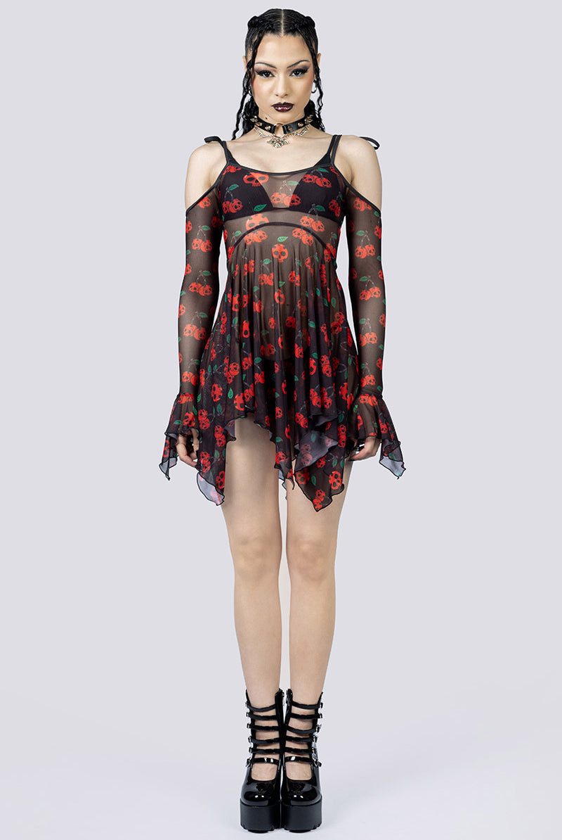 Deadly Cherry Mesh Handkerchief Strappy Dress Front Goth Wear