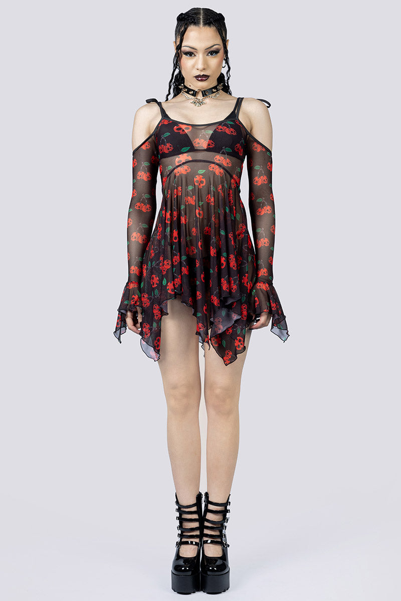 Deadly Cherry Mesh Handkerchief Strappy Dress Front Goth Wear