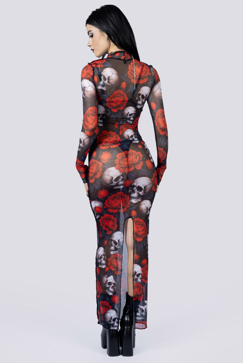 Deadly Peony Sheer Long Sleeve Dress Back Goth Fashion