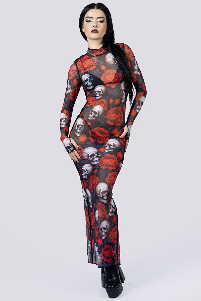 Deadly Peony Sheer Long Sleeve Dress Full Body Gothic Outfits